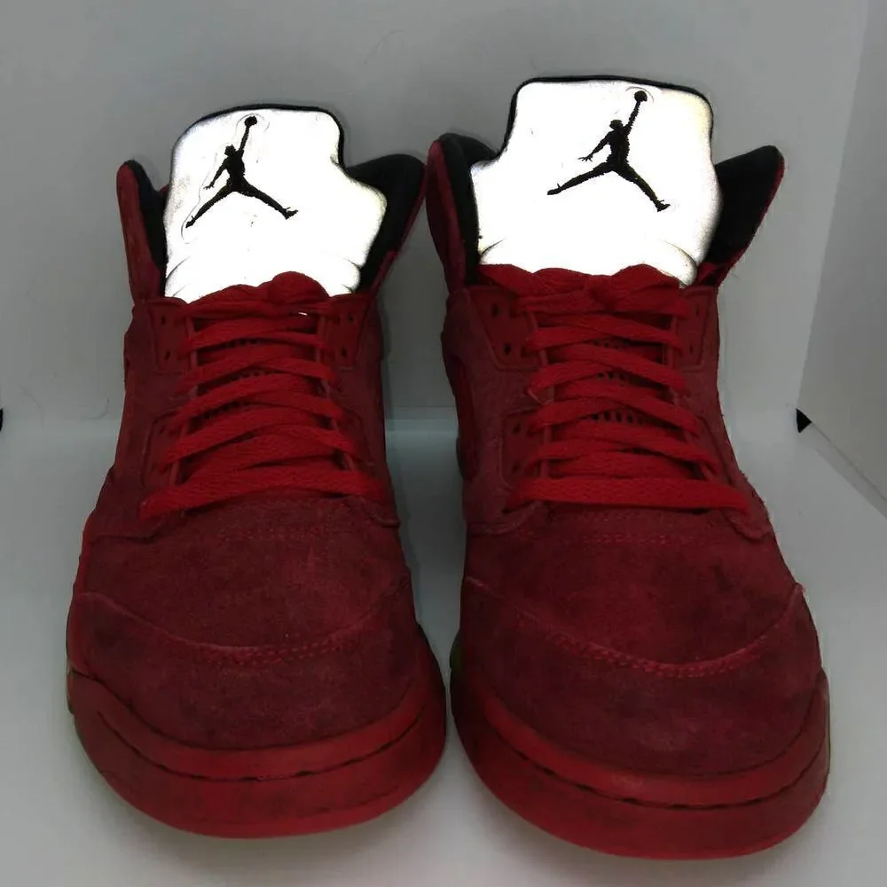 Air Jordan 5 Retro Mens Pre-owned Red Suede & Black Accents Sneakers - sz. 9
